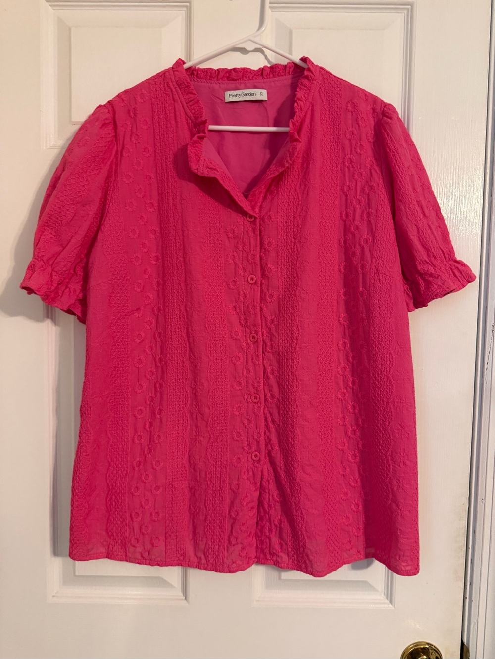 Amazon Hot Pink Short-Sleeve Button Front Blouse